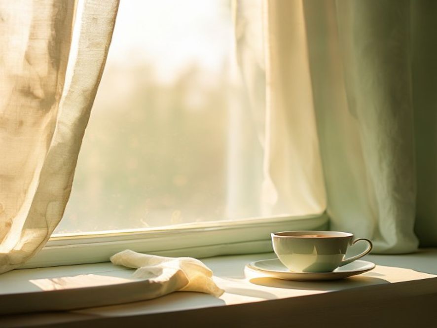 Rustig ochtendmoment met koffie en vensterzonlicht